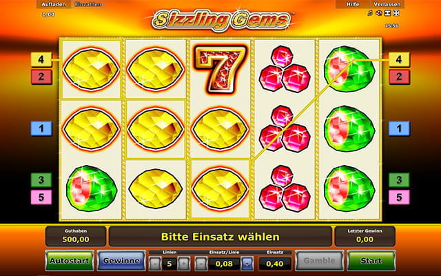 Typisch für ein Novoline Spiel wie Sizzling Gems sind die wenigen Gewinnlinien