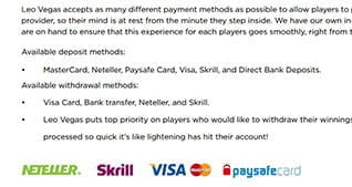 All Payment Methods at LeoVegas